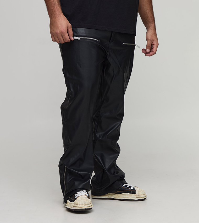 Buy BoohooMAN Plus Tall Leather Look Zip Detail Slim Fit