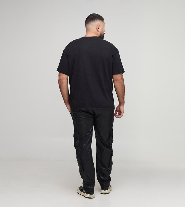 Plus & Tall Leather Look Multi Cargo Stacked Flared Trousers