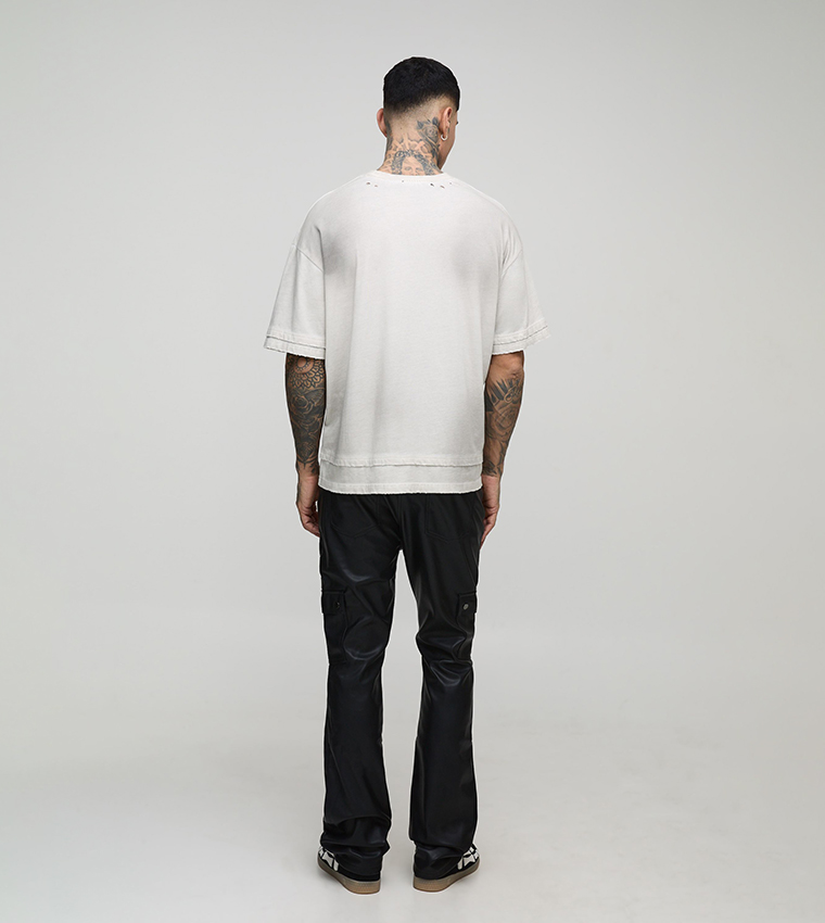Tall Leather Look Flared Multi Cargo Trousers