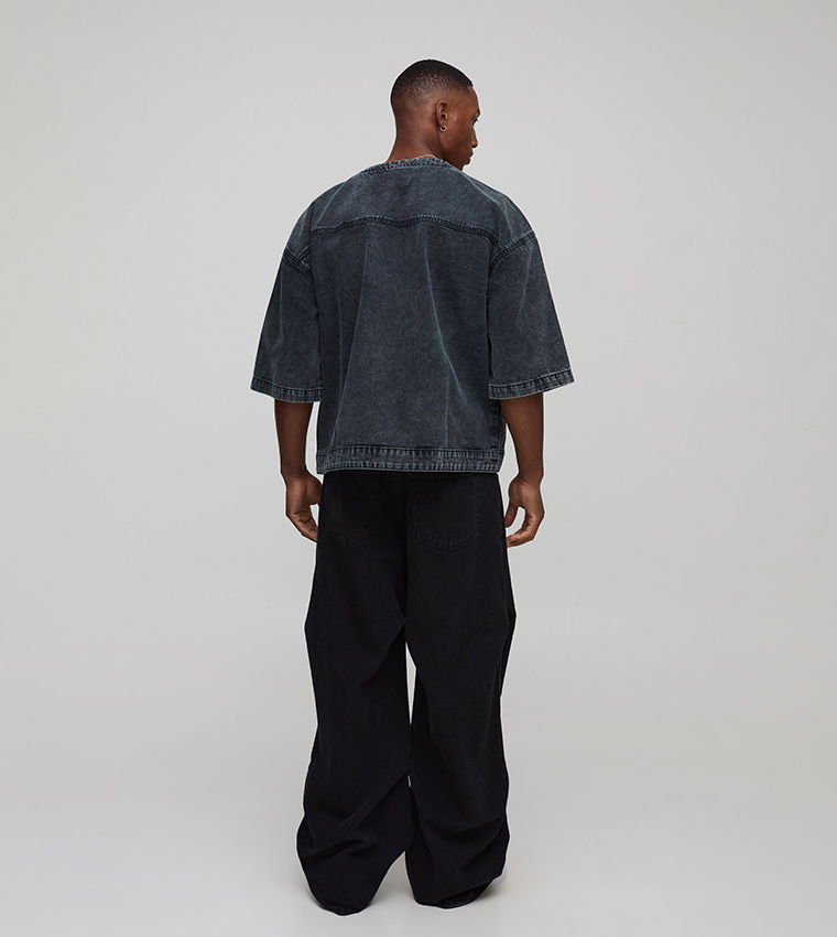 V-Neck Hockey Oversized Denim Shirt