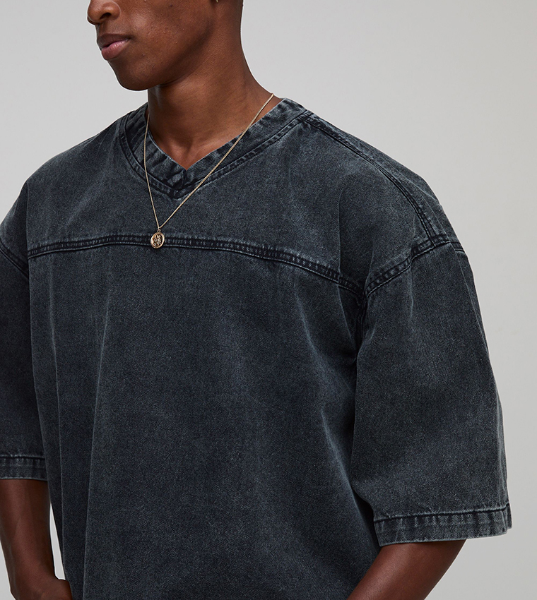 V-Neck Hockey Oversized Denim Shirt