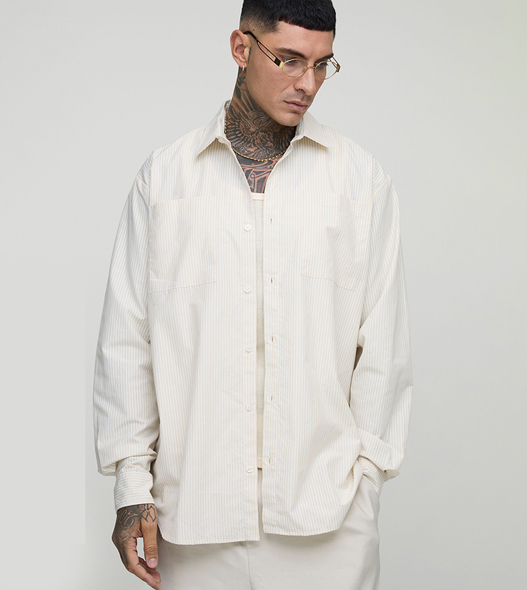Tall Embroidered Super Oversized Striped Shirt