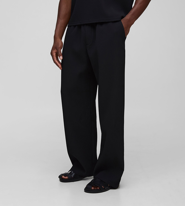 Elastic Waist Pleated Wide Leg Trousers