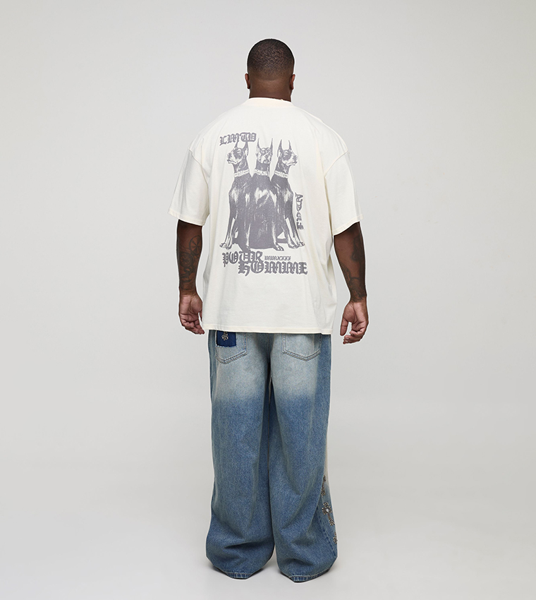 Plus & Tall Rigid Gothic Cross Embellished Baggy Jeans