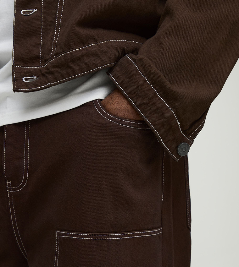 Buy BoohooMAN Plus Tall Contrast Stitch Relaxed Fit Worker Jeans