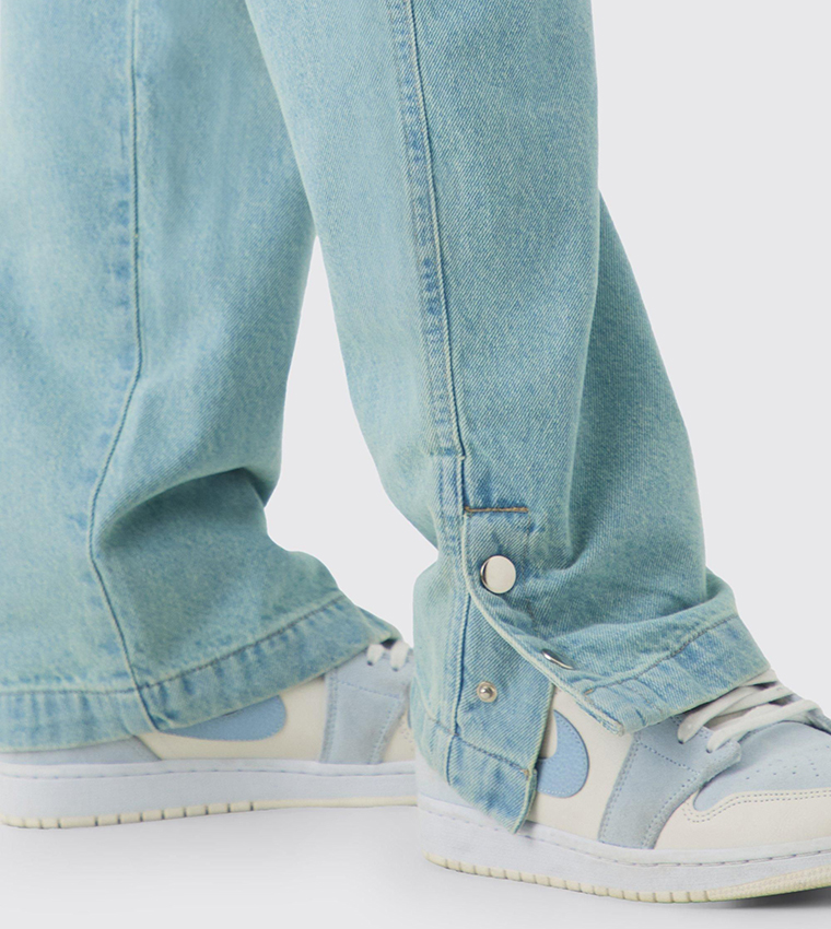 Rigid Popper Hem Cargo Washed Flared Jeans