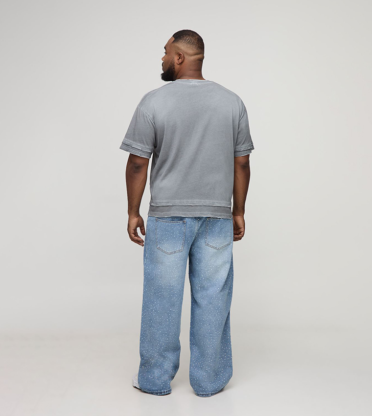 All Over Rhinestone Relaxed Fit Jeans
