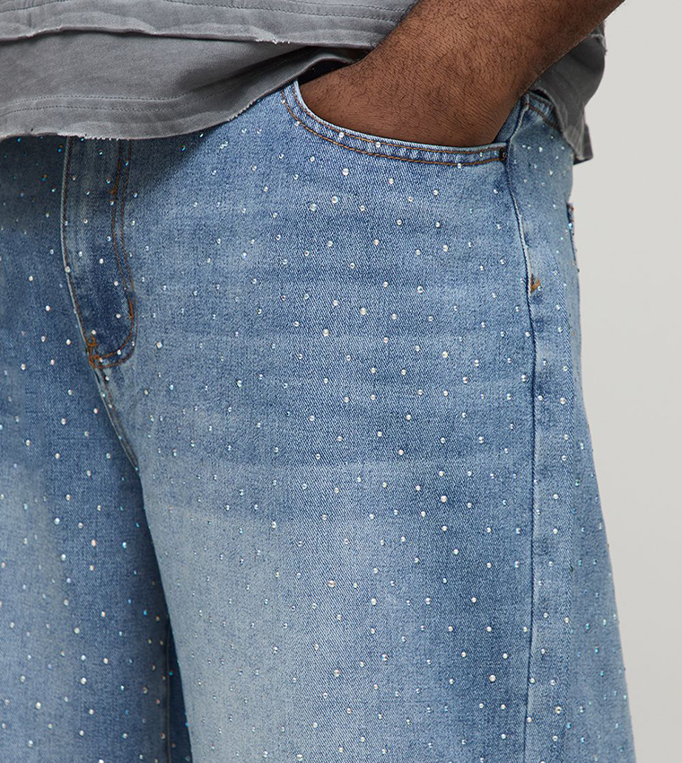 All Over Rhinestone Relaxed Fit Jeans