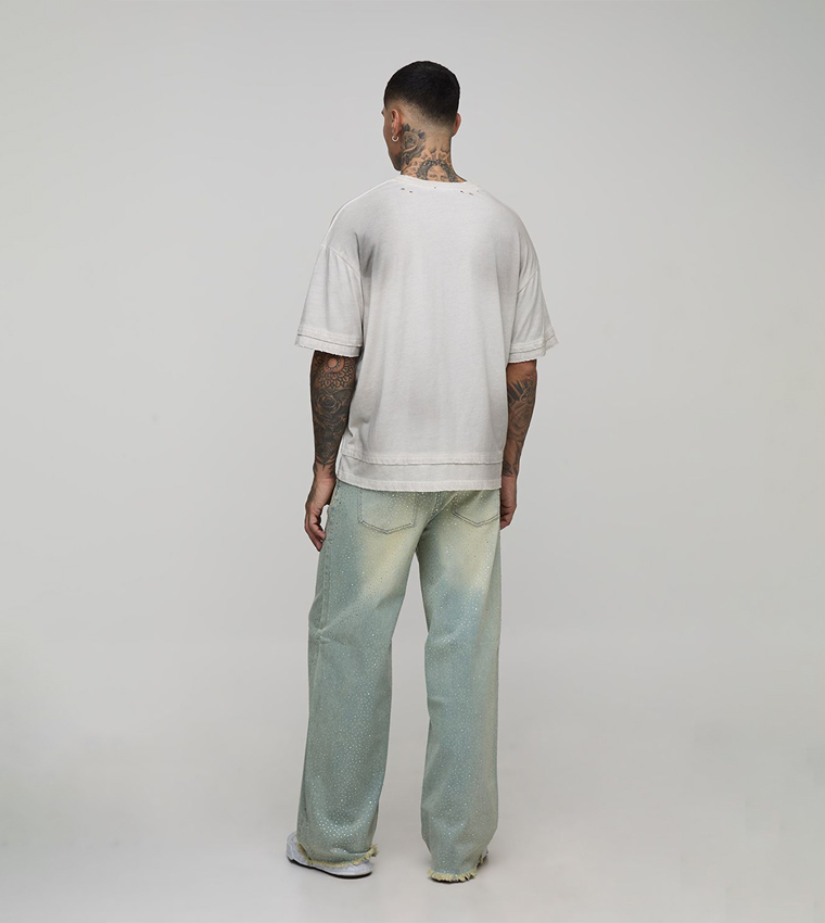 Plus & Tall Belted Rhinestone Baggy Fit Jeans