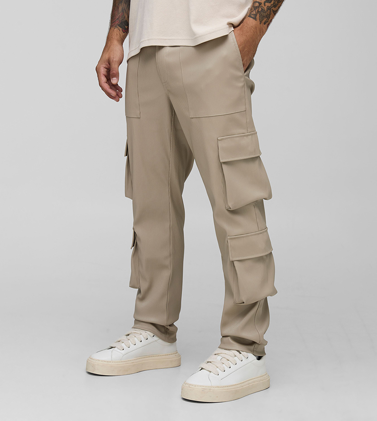 Fixed Waist Pleated PU Skinny Cargo Trousers