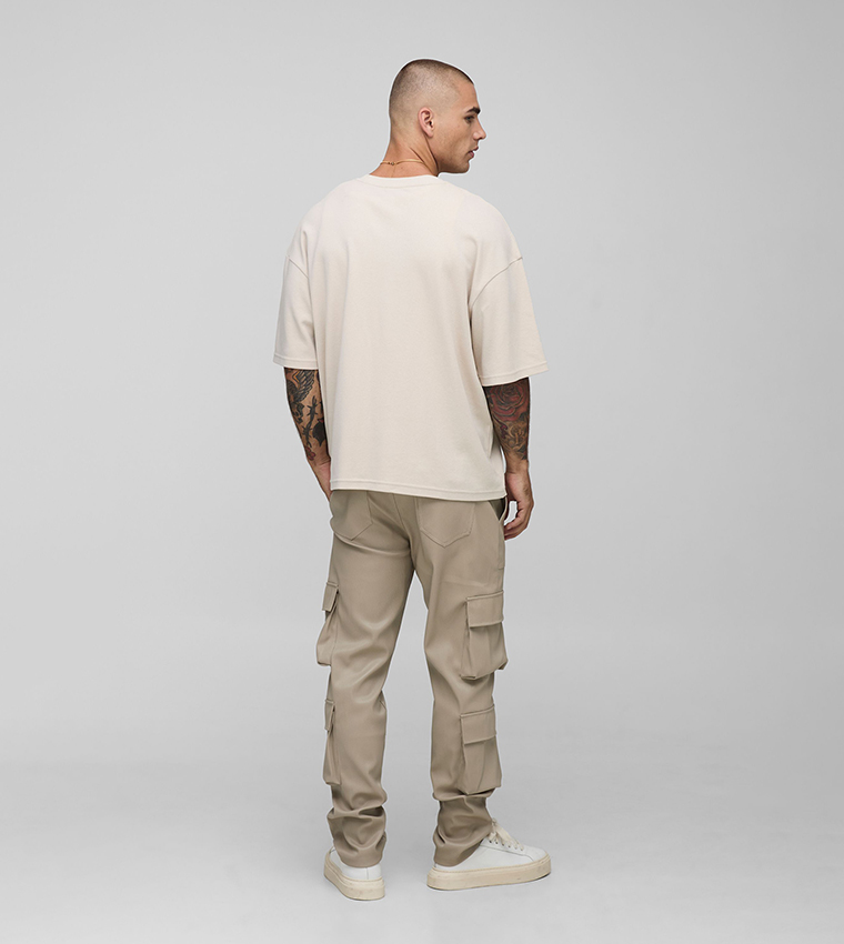Fixed Waist Pleated PU Skinny Cargo Trousers