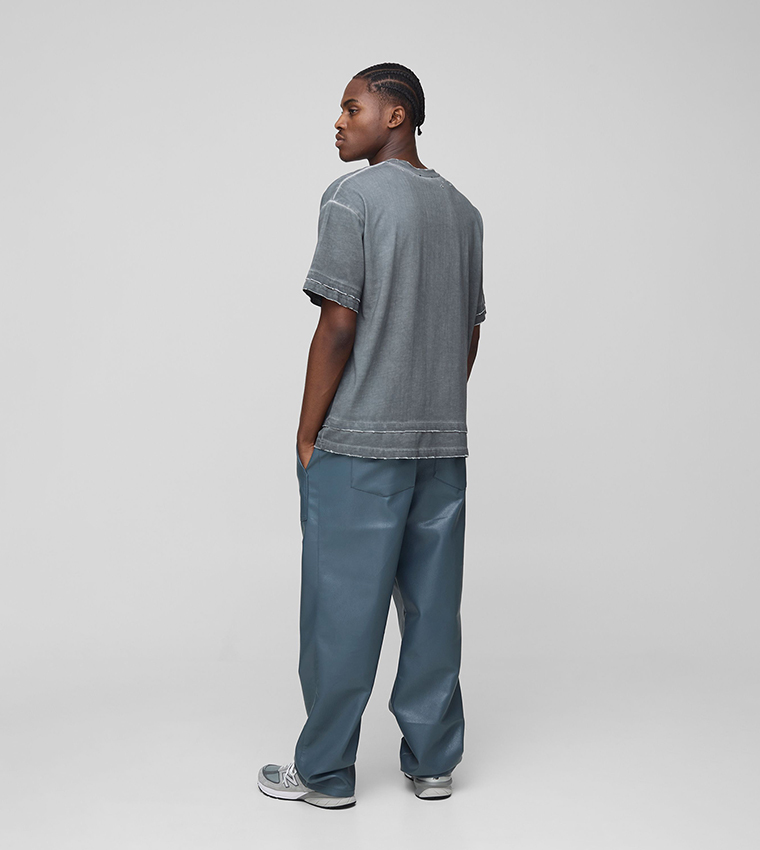 Elastic Waist PU Relaxed Fit Carpenter Trousers