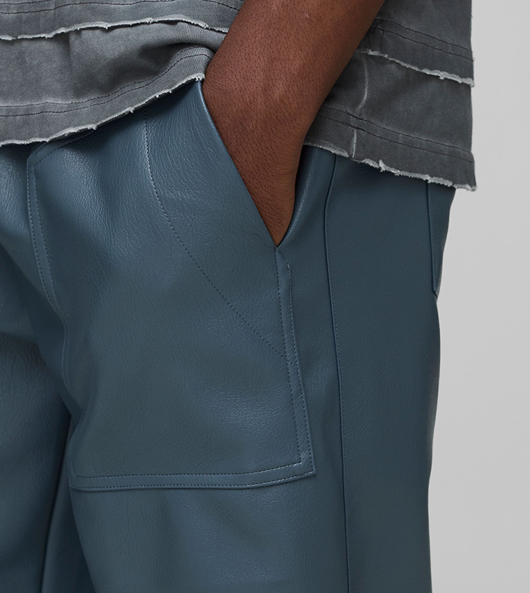 Elastic Waist PU Relaxed Fit Carpenter Trousers