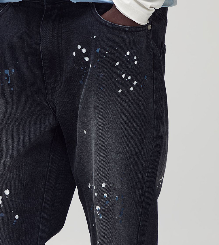Washed Gusset Paint Splatter Flared Jeans