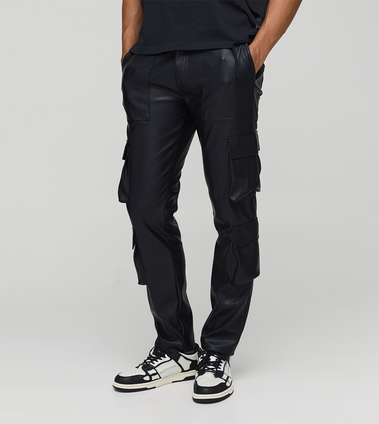 Buy BoohooMAN Textured PU Skinny Fit Trouser In Black 6thStreet Oman