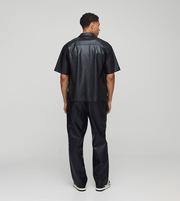 Elastic Waist PU Relaxed Zip Hem Trousers
