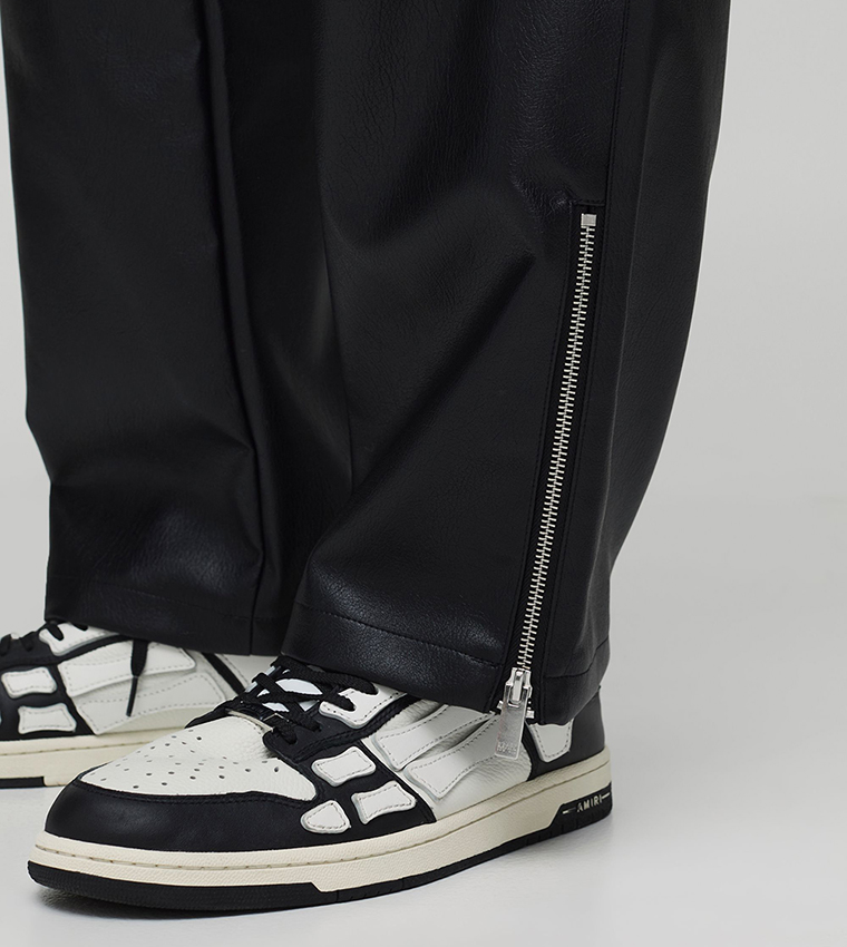 Elastic Waist PU Relaxed Zip Hem Trousers