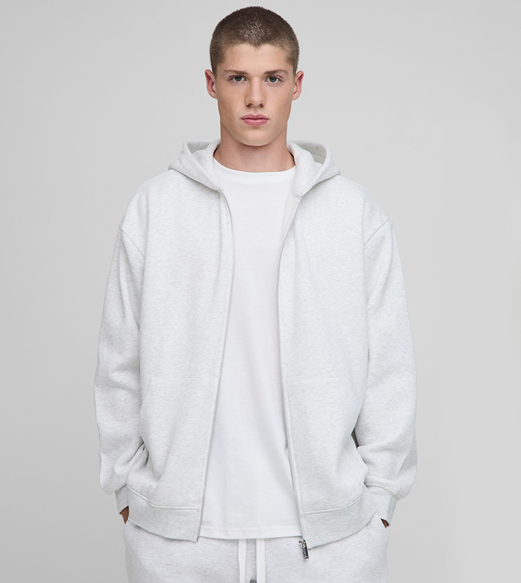 Solid Oversized Zip-Through Hooded Jacket