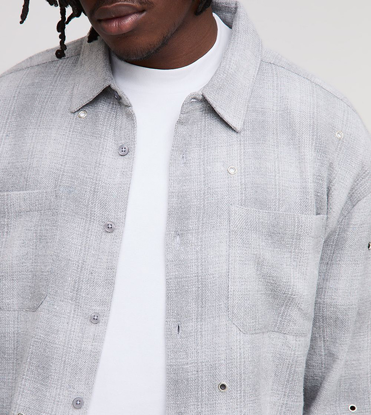 Tall Distressed Hardware Detail Long Sleeves Oversized Shirt