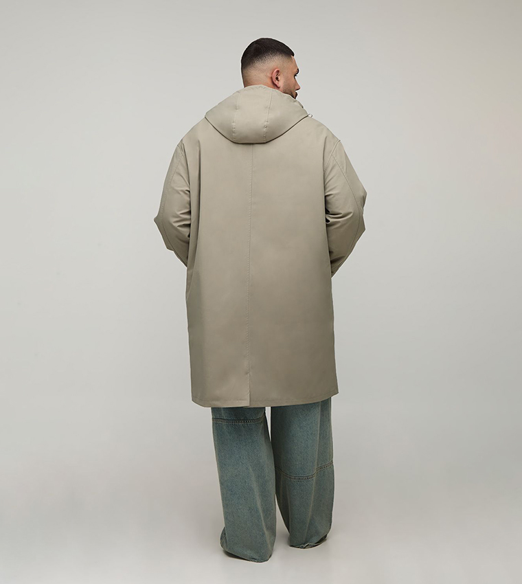 Plus & Tall Button Through Hooded Mac Coat