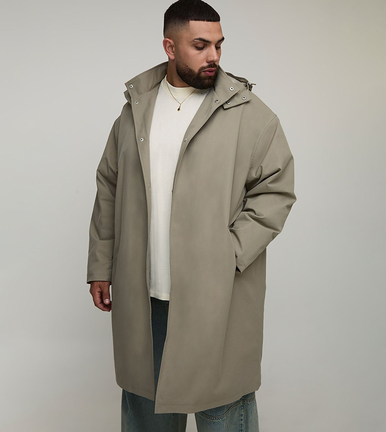 Plus & Tall Button Through Hooded Mac Coat