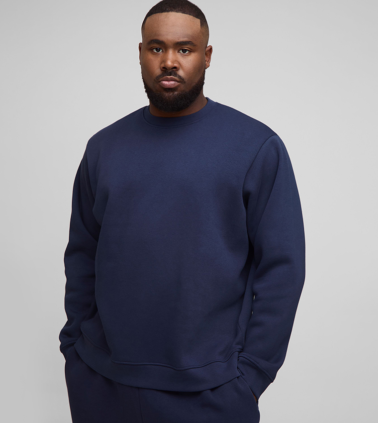 Buy BoohooMAN Plus Tall Solid Regular Fit Crew Neck Sweatshirt