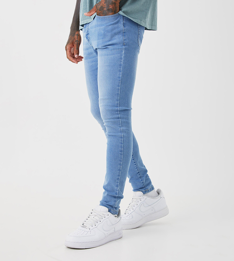 Buy BoohooMAN Stretch Washed Super Skinny Fit Jeans In Blue