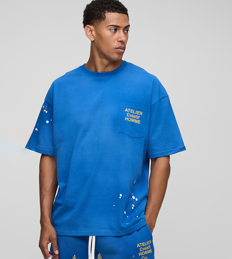 Atelier Washed Paint Splatter Printed Oversized T-Shirt