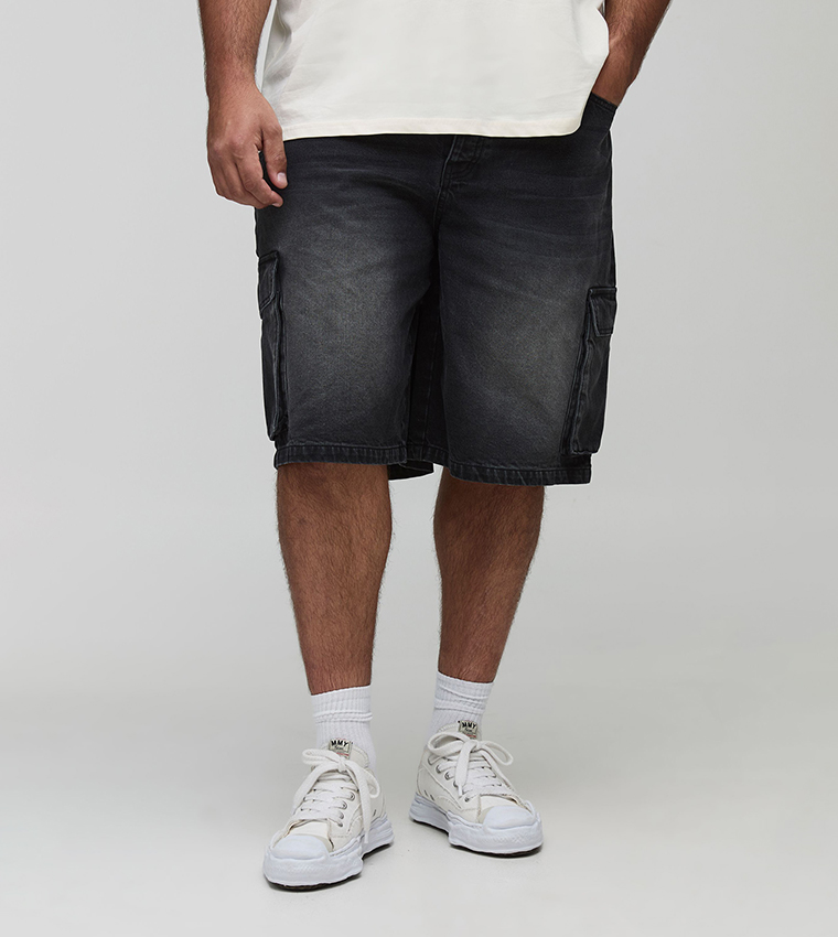 Buy BoohooMAN Plus Tall Washed Woven Tab Regular Denim Jorts In