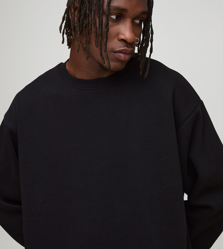 سويتشيرت واسع سادة بكم طويل برقبة مستديرة للمقاسات الطويلة