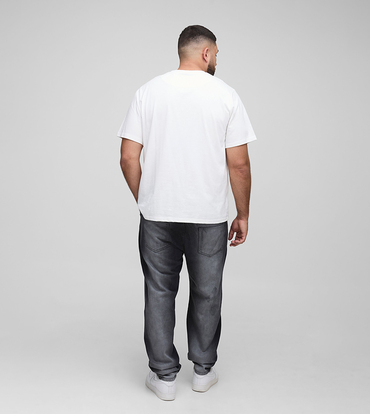 Stacked Washed Distressed Cross Slim Fit Jeans