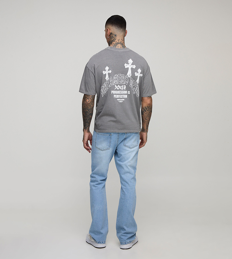 Tall Distressed Cross Gusset Embroidered Slim Fit Flared Jeans