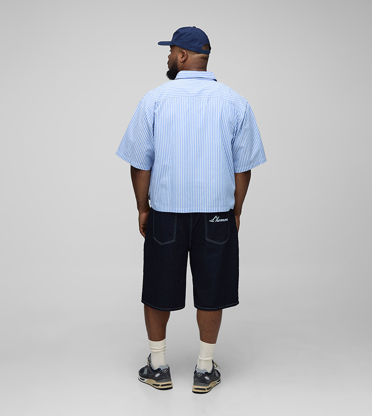 Plus & Tall Oversized Monte Carlo Embroidered Striped Shirt