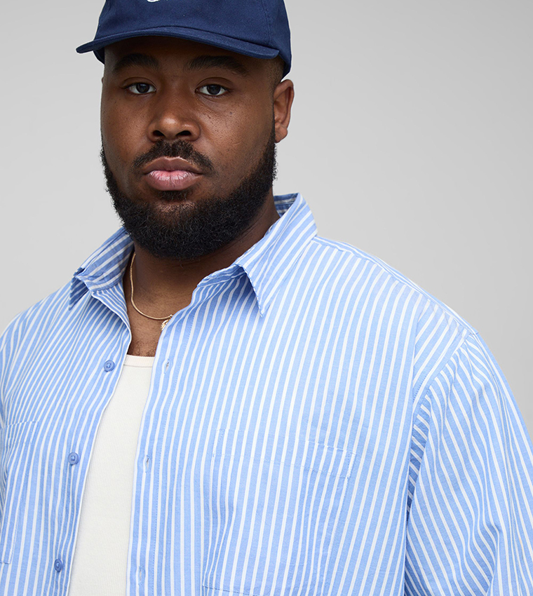 Plus & Tall Oversized Monte Carlo Embroidered Striped Shirt