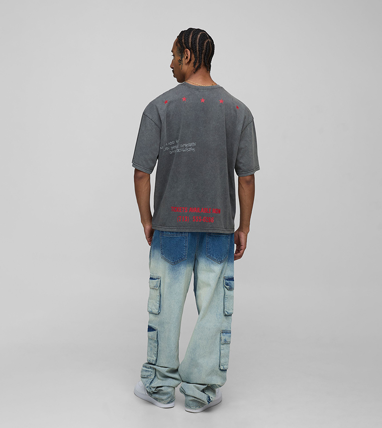 Stacked Washed Multi Cargo Relaxed Fit Jeans