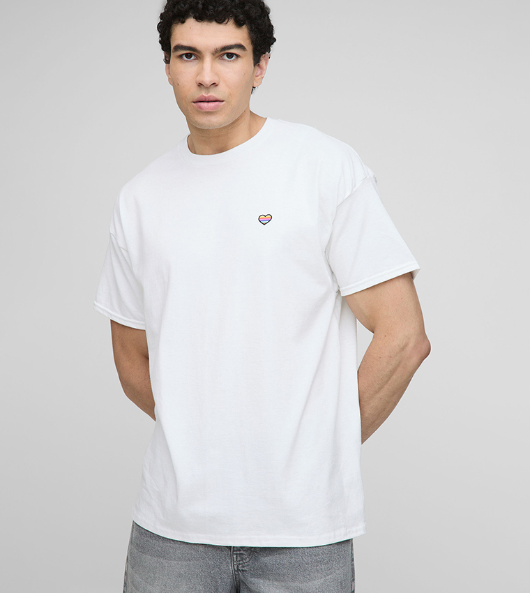 Rainbow Heart Be You Embroidered Pride Oversized T-Shirt