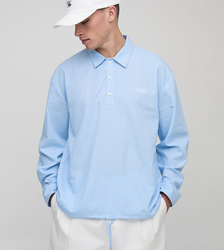 Striped Embroidered Poplin Bungee Rugby Shirt