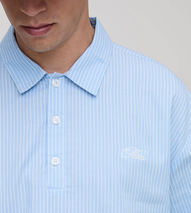 Striped Embroidered Poplin Bungee Rugby Shirt
