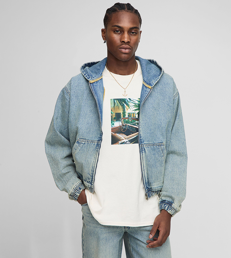 Washed Oversized Hooded Denim Jacket