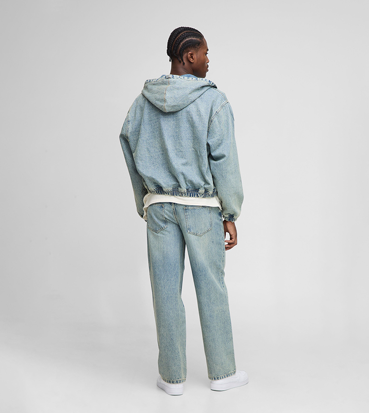 Washed Oversized Hooded Denim Jacket