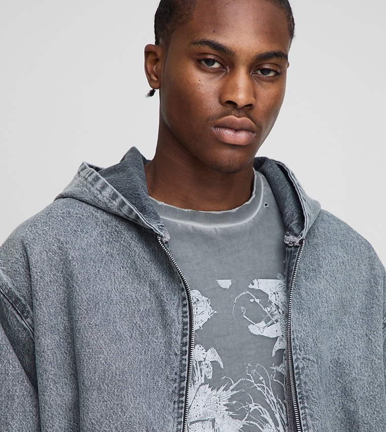 Washed Oversized Hooded Denim Jacket