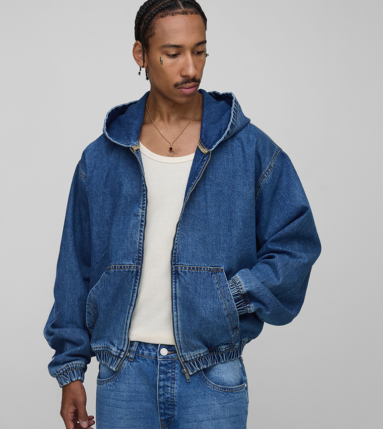 Washed Oversized Hooded Denim Jacket