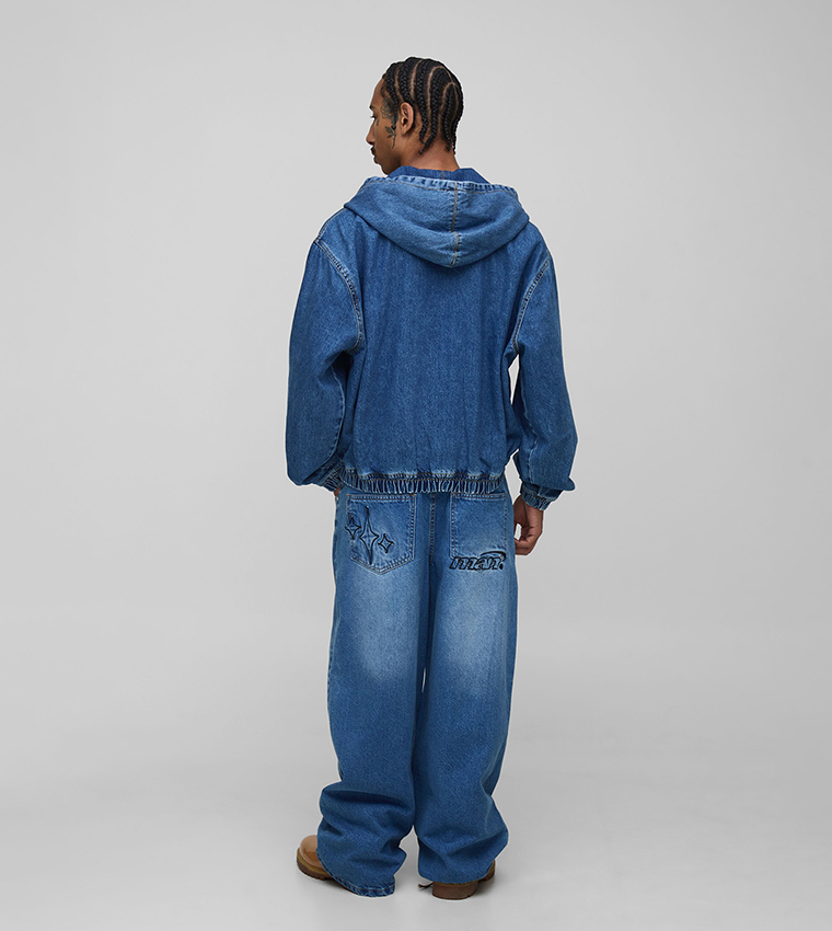 Washed Oversized Hooded Denim Jacket