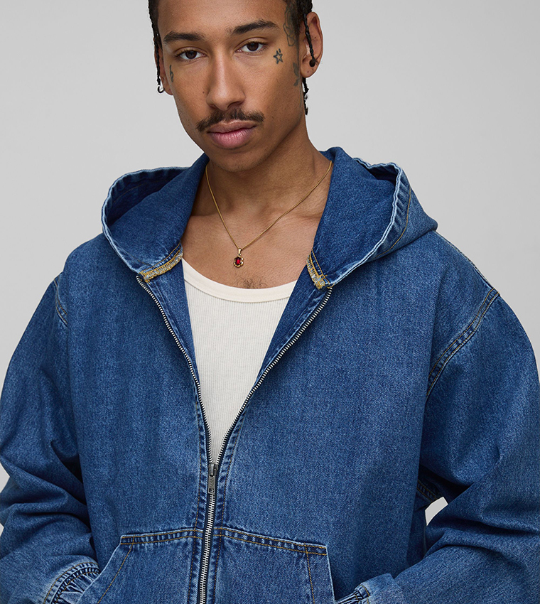 Washed Oversized Hooded Denim Jacket