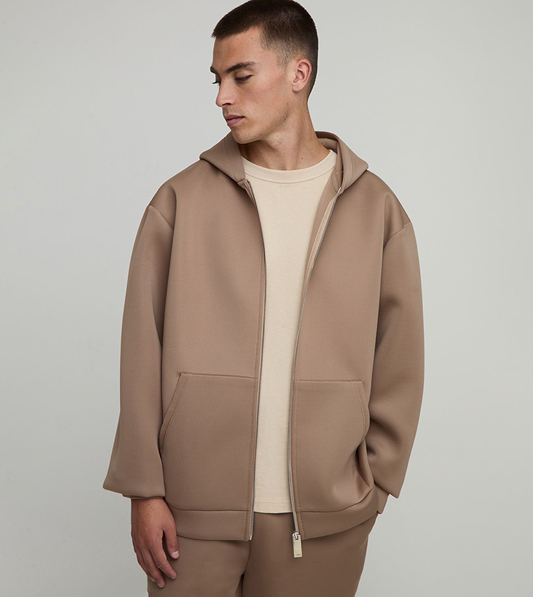 Solid Oversized Bonded Scuba Zip-Through Jacket