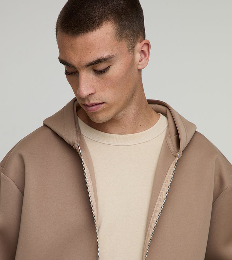 Solid Oversized Bonded Scuba Zip-Through Jacket