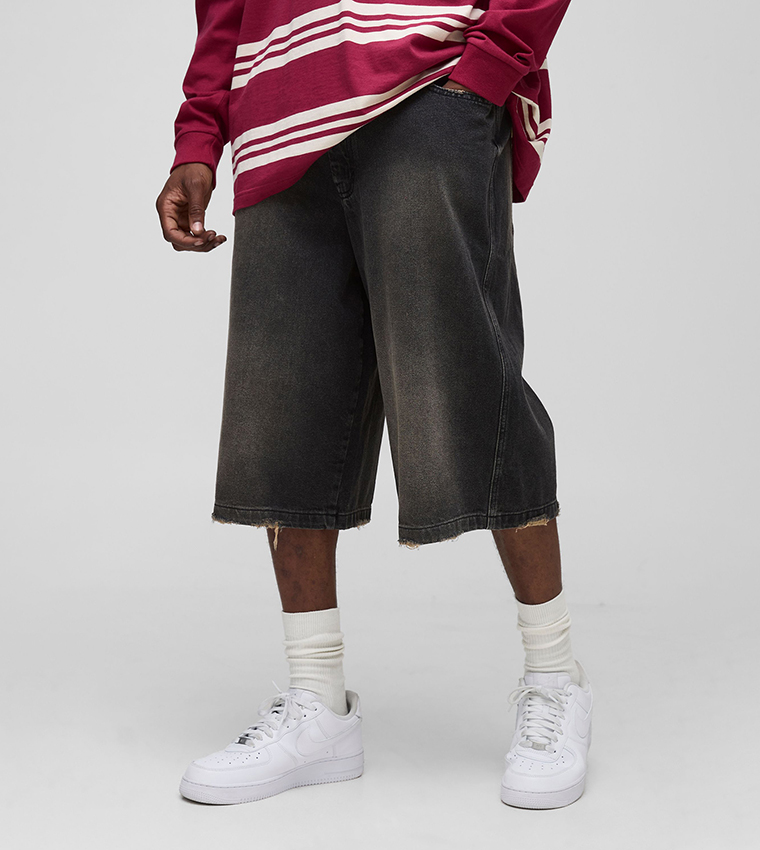 Buy BoohooMAN Tall Tinted Nibbled Pocket Denim Shorts In Grey