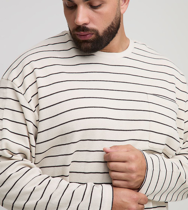 Plus & Tall Oversized Striped Long Sleeves T-Shirt