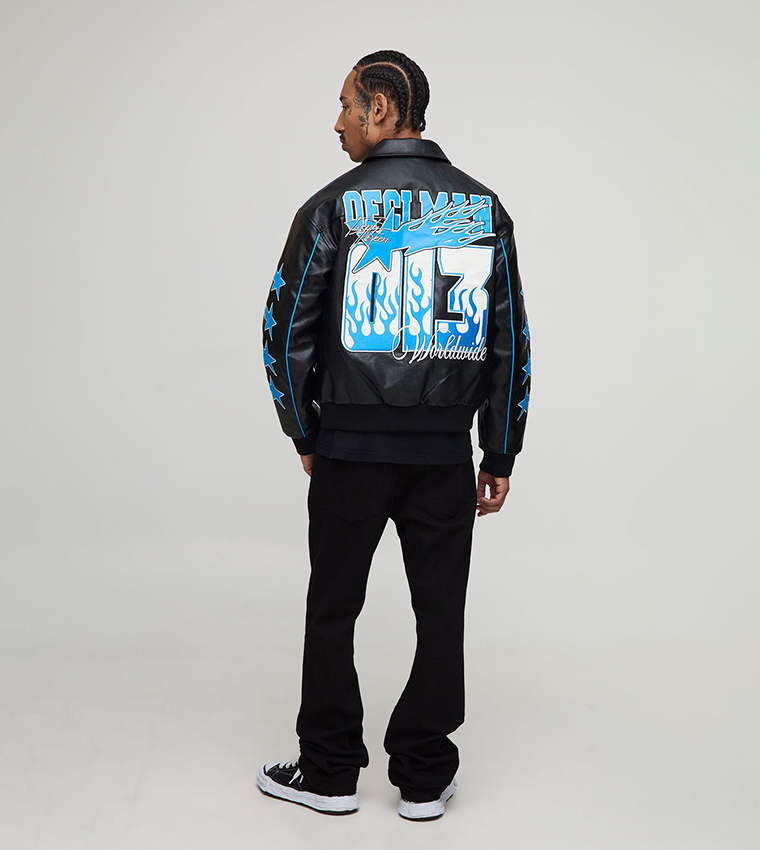 Moto Applique PU Boxy Fit Varsity Jacket