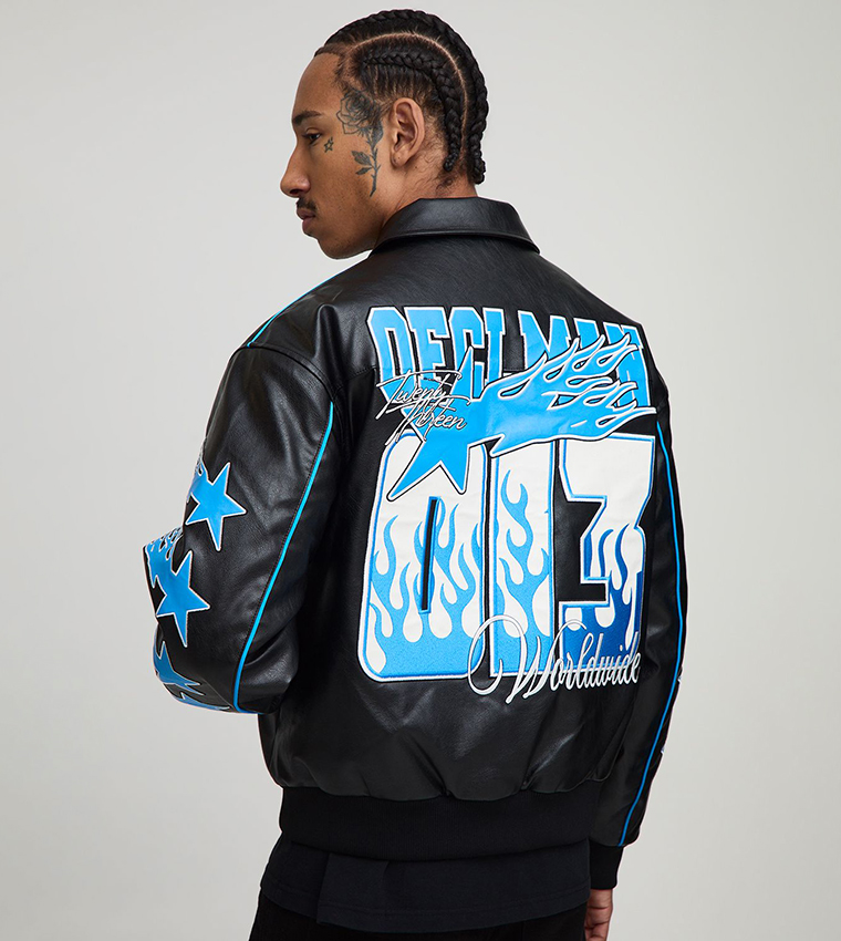 Moto Applique PU Boxy Fit Varsity Jacket